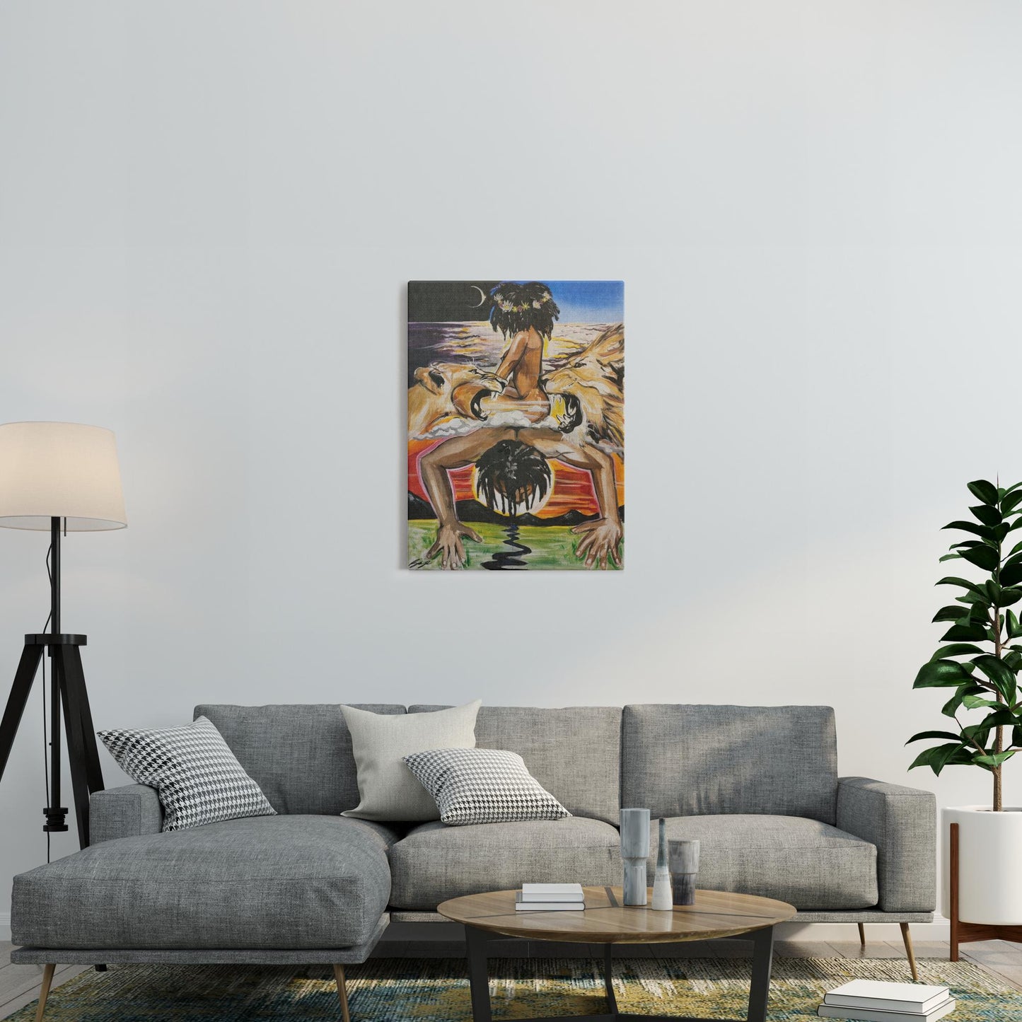 Abstract spiritual painting titled “Mystic Landing” showing a cosmic union of twin flames—King and Queen energies uniting in love and planetary balance.