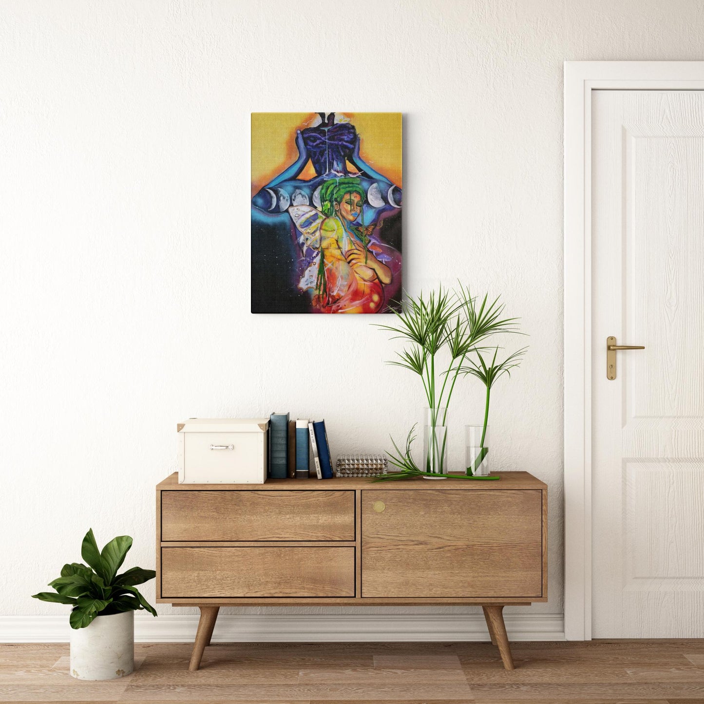Spiritual painting titled “Nested Love Vol 2.” showing two figures ascending together in divine union, symbolizing love, chakra energy, and spiritual awakening.
