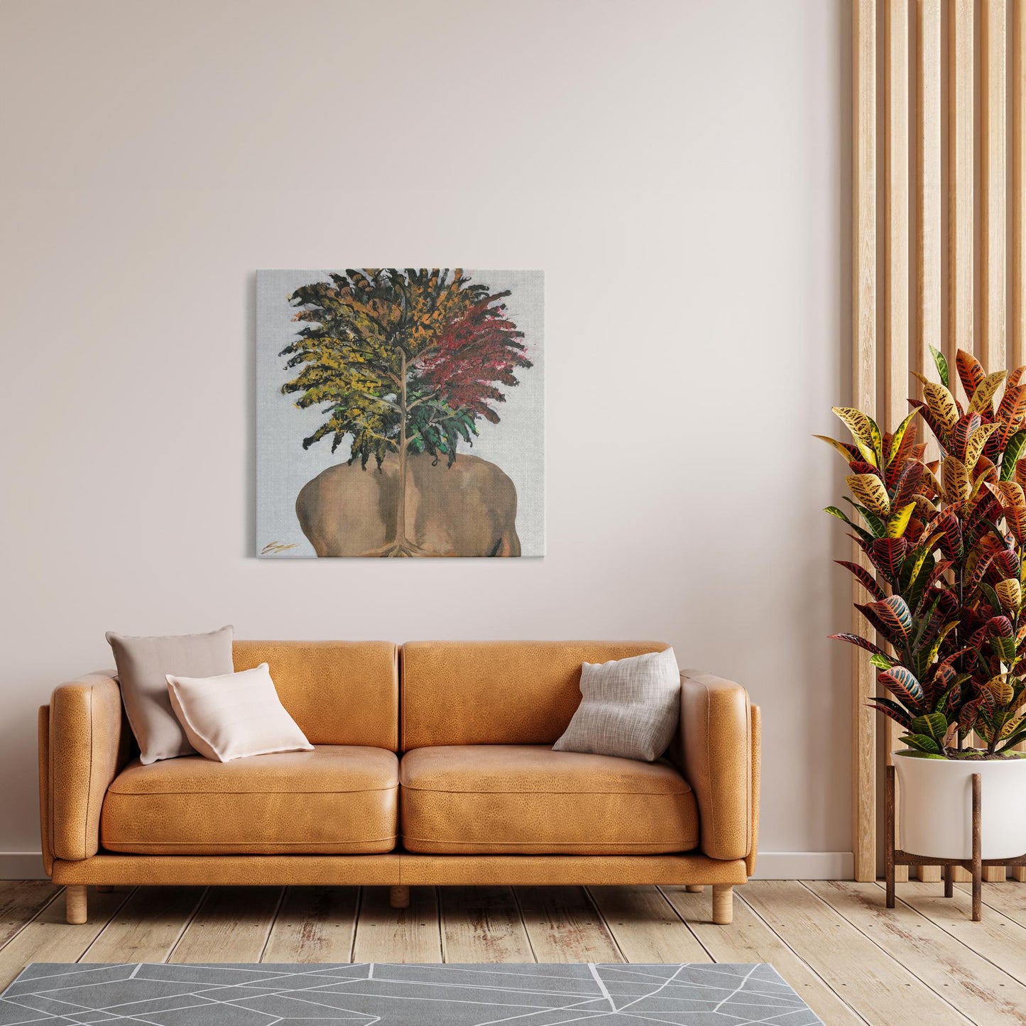 "Surreal painting of two sunflowers growing through stone, symbolizing love, growth, and life with butterflies and a door entrance to an open heart."