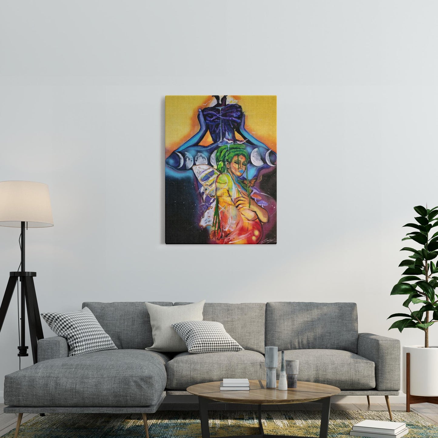 Spiritual painting titled “Nested Love Vol 2.” showing two figures ascending together in divine union, symbolizing love, chakra energy, and spiritual awakening.