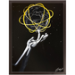 Silhouette painting titled “Destiny Control” showing a male hand spinning a globe-shaped basketball on one finger, symbolizing mastery and human potential.