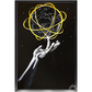 Silhouette painting titled “Destiny Control” showing a male hand spinning a globe-shaped basketball on one finger, symbolizing mastery and human potential.