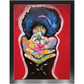 Painting titled “The Love Chamber” showing a Black woman with a star-filled Afro in a shooting pose, firing flower petals instead of bullets, symbolizing love and power.