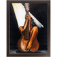 Abstract painting titled “Fine Tuned” showing a woman’s curved body merged with a guitar’s form, one leg extending upward into the neck of the instrument.