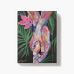 Colorful painting titled “One Accord” showing a woman’s hand holding a man’s hand with tropical flowers, palm leaves, and bright island-inspired colors.