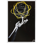 Silhouette painting titled “Destiny Control” showing a male hand spinning a globe-shaped basketball on one finger, symbolizing mastery and human potential.