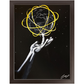Silhouette painting titled “Destiny Control” showing a male hand spinning a globe-shaped basketball on one finger, symbolizing mastery and human potential.