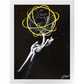 Silhouette painting titled “Destiny Control” showing a male hand spinning a globe-shaped basketball on one finger, symbolizing mastery and human potential.