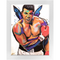 Expressionist painting of a powerful boxer mid-shout wearing red gloves, with butterfly-like wings symbolizing strength and grace.